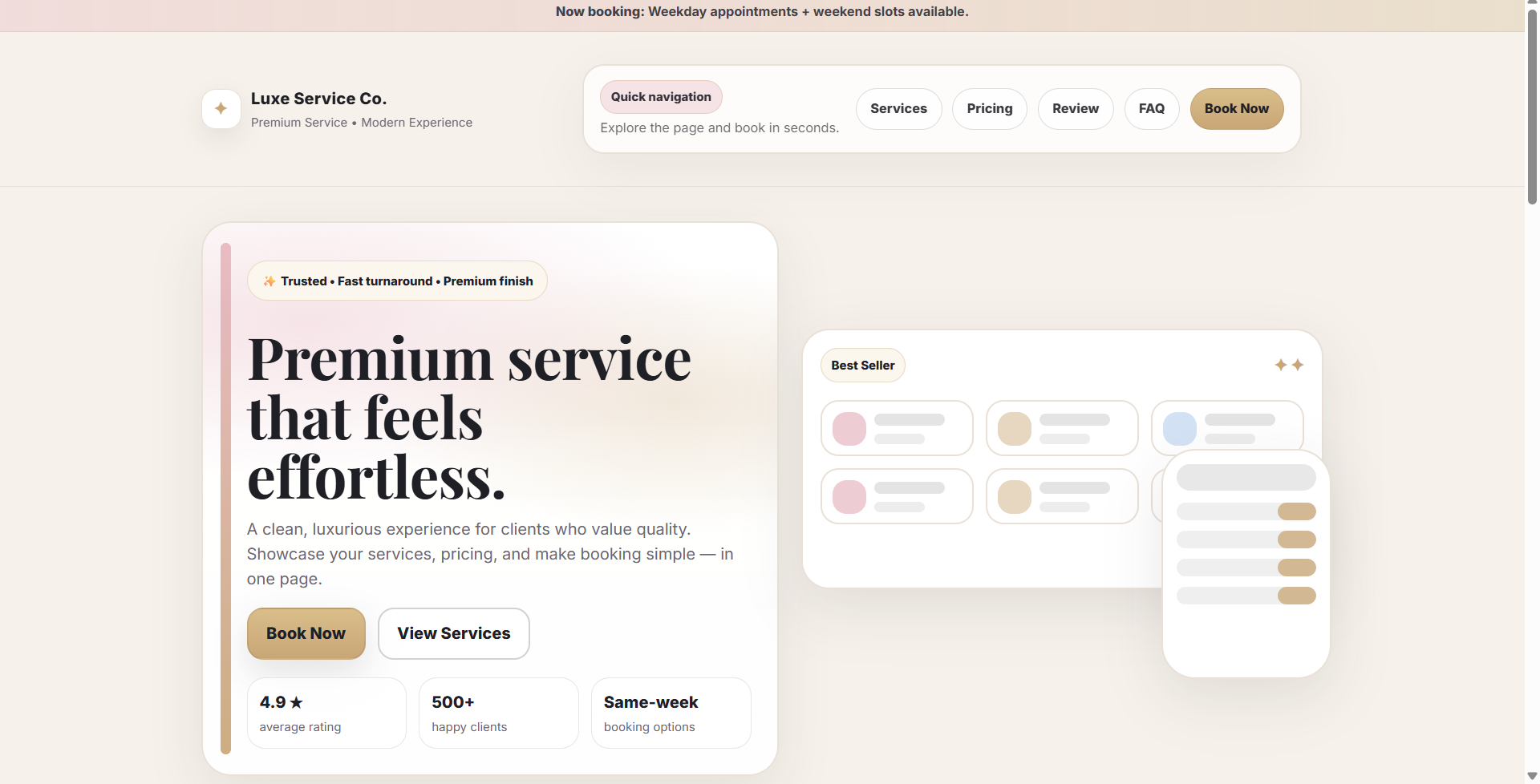 Luxe Service Co. Premium Service Business Website Template preview