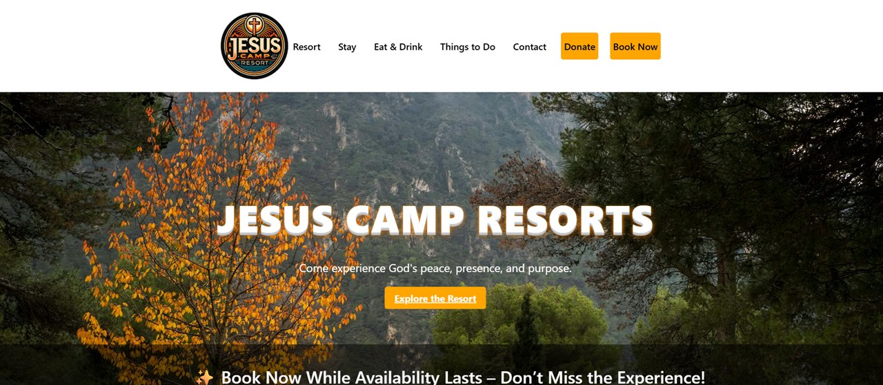 Jesus Camp Resort website home